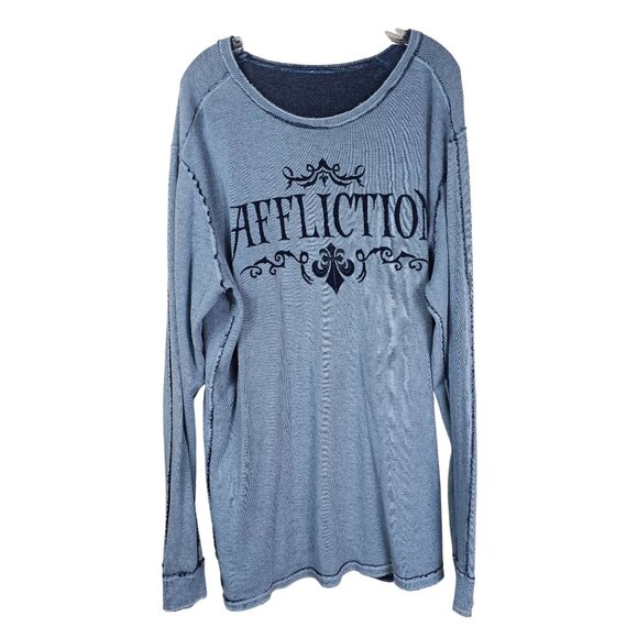 Affliction Mens Y2K Reversible Thermal Shirt Sz XXXL Waffle Knit Skull Bikercore - Picture 2 of 12